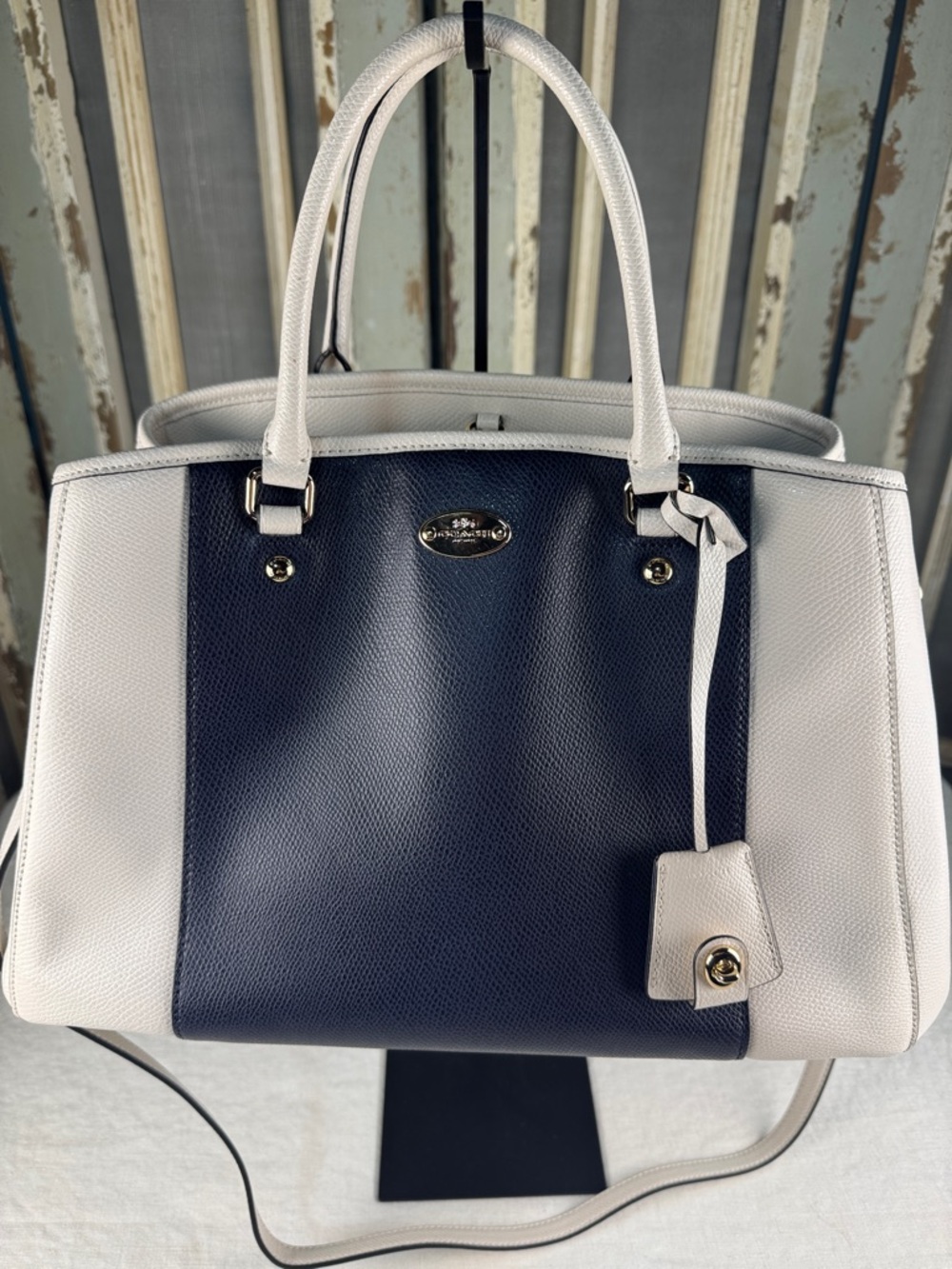 Coach Margot Carryall Bicolor Midnight Chalk Leather Crossbody Bag